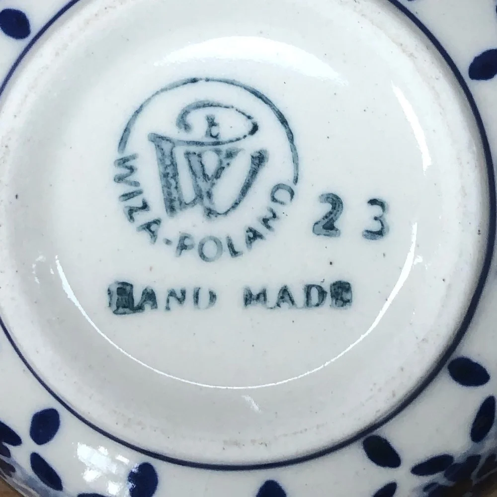 Wiza Poland Handmade Polish Pottery Country Blue Daisy Pattern Sauce Bowl 3 3/4” - Picture 5 of 5